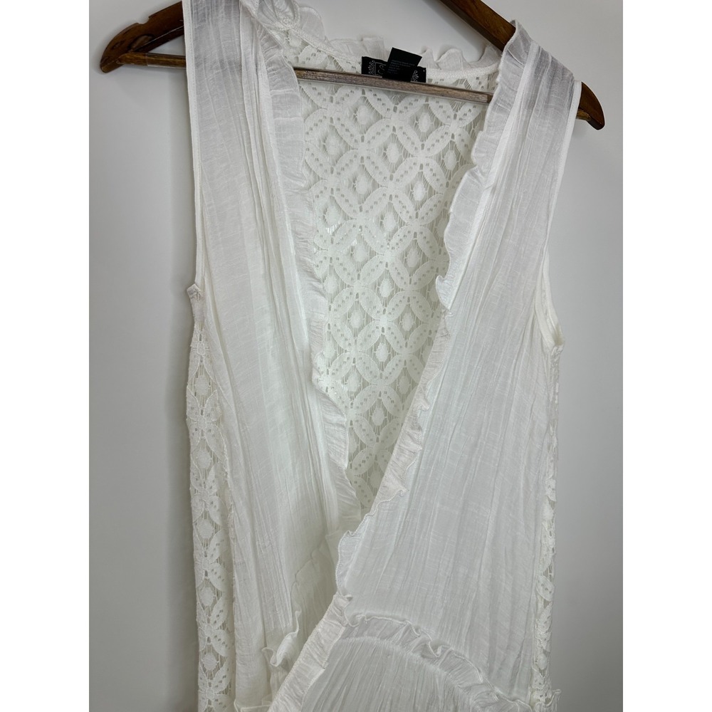 Shyanne White Open Front Tiered Ruffled Lace Duster Vest Large Country Boho - Picture 7 of 12